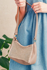 Khaki Woven Casual Shoulder Bag