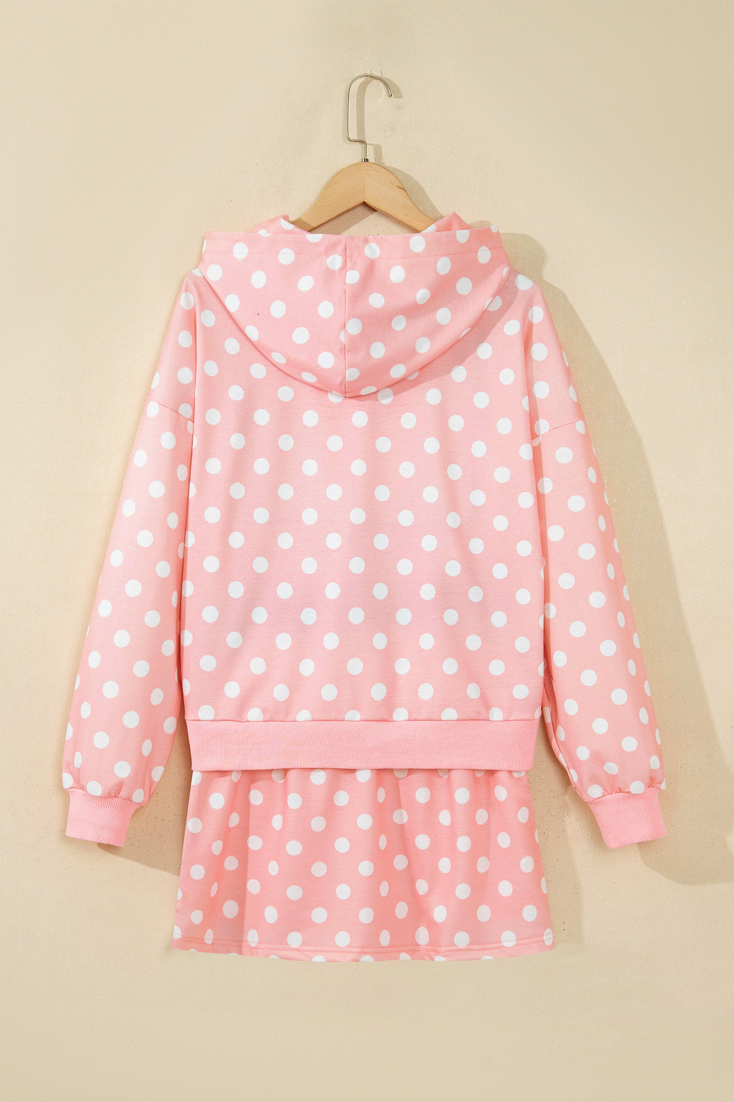 Orange Polka Dot Hooded Long Sleeve Top Casual Mini Skort Set