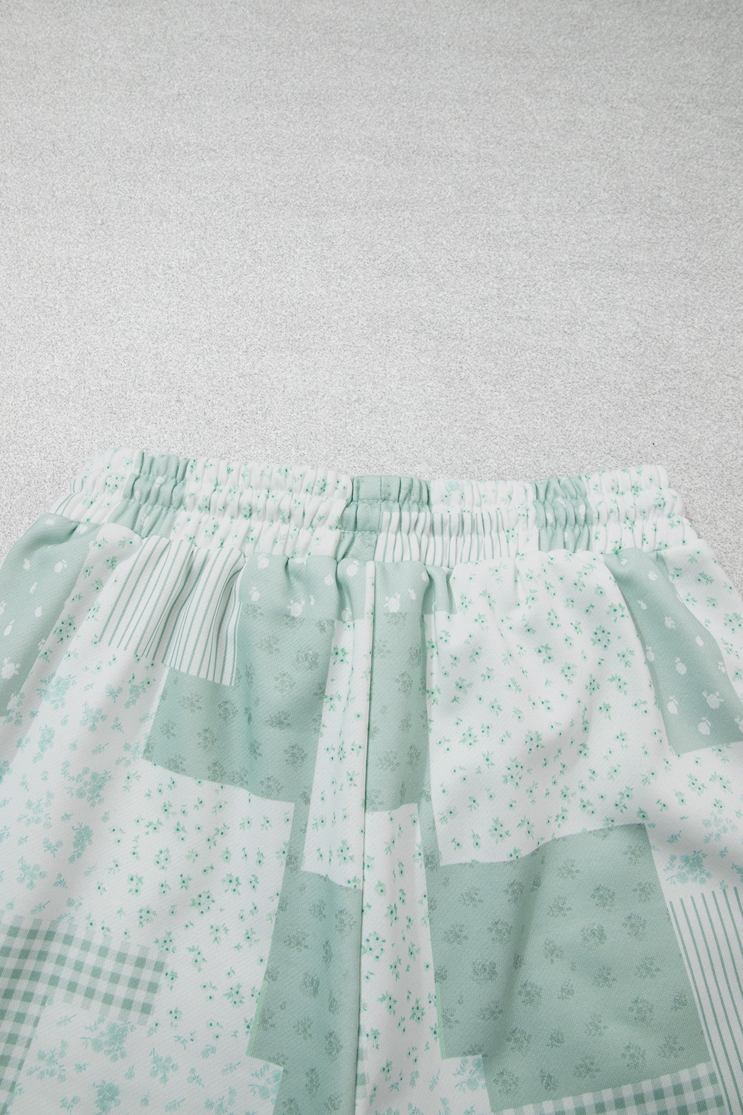 Sky Blue Patchwork Floral Print Drop Shoulder Baggy Pullover Drawstring Shorts Set