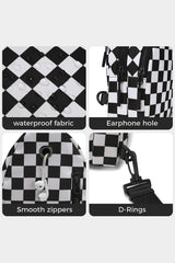 Black Checkered Print Zip Front Sling Backpack Crossbody Bag