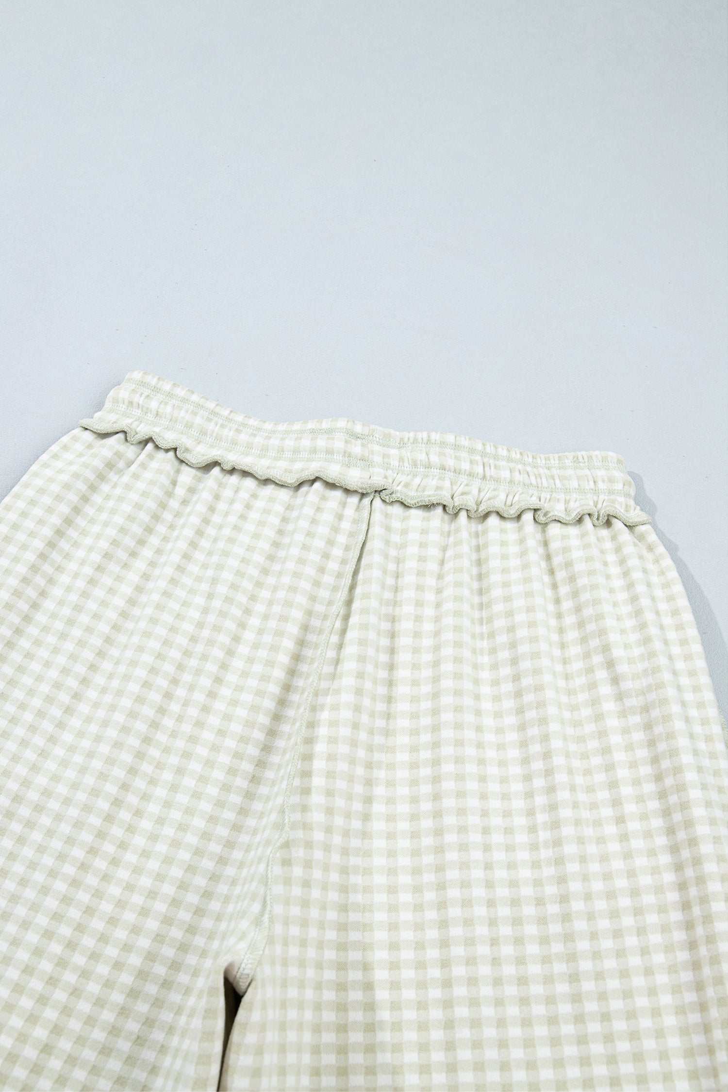Green Plaid Contrast Trim Drawstring Elastic Waist Shift Pants