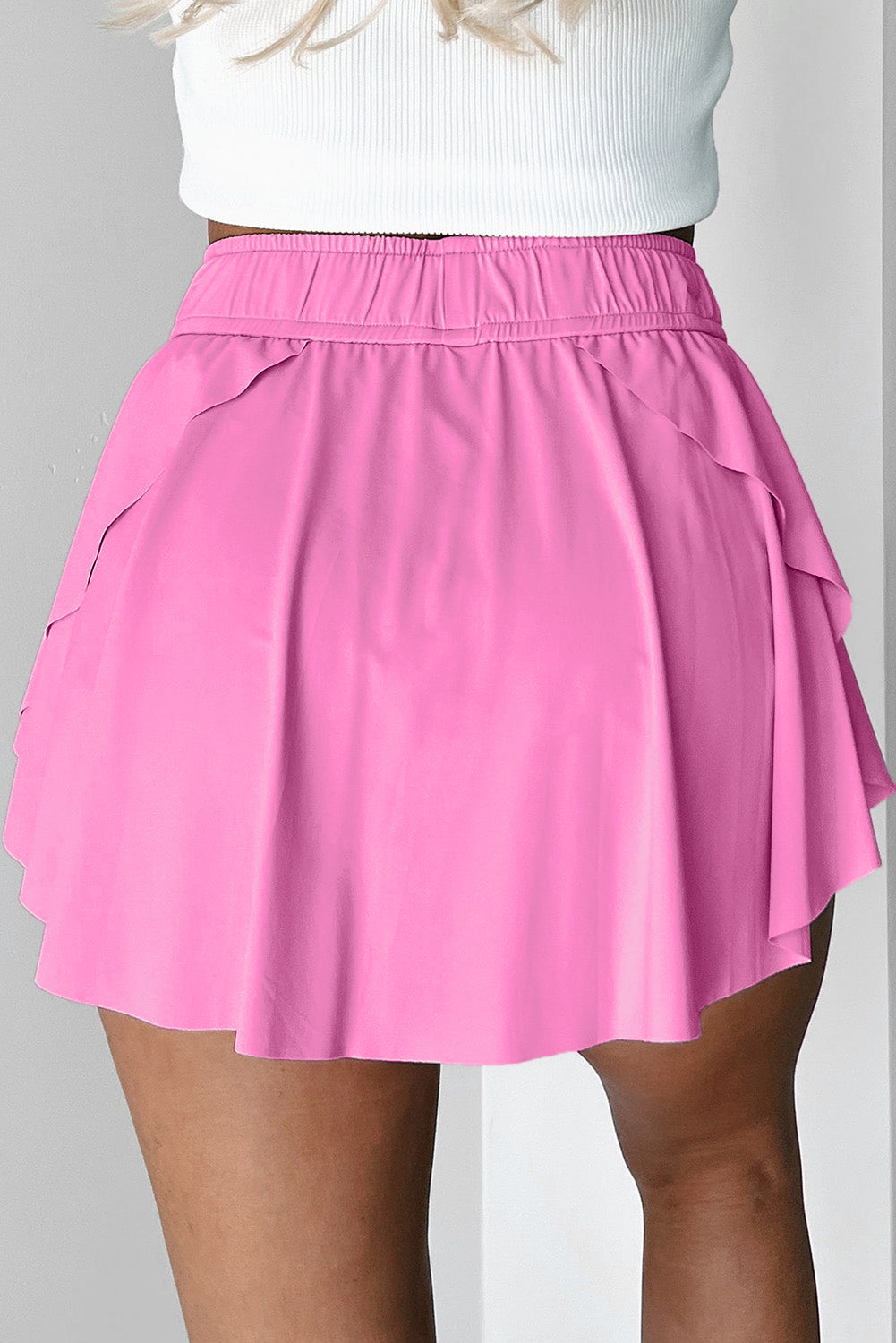 Yellow Cream Drawstring Elastic Waistband Lined Tennis Skorts