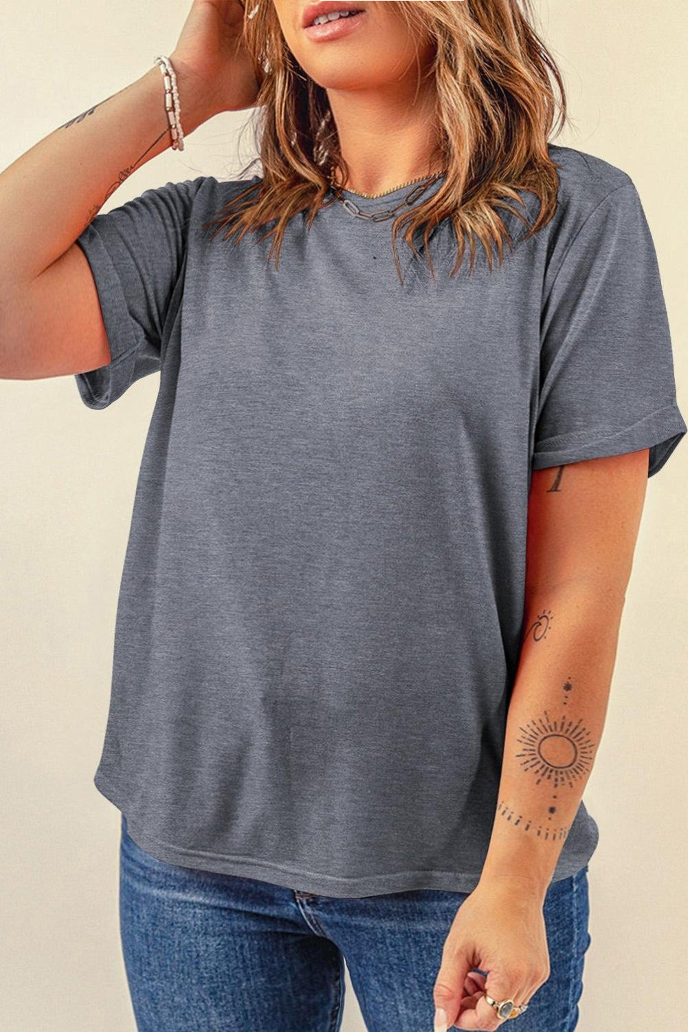 Yellow Cream Casual Plain Crew Neck Tee