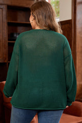 Blackish Green Plus Size Golden Accent Buttons Short Sweater Cardigan