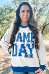 White GAME DAY Letter Contrast Trim Baggy Sweatshirt