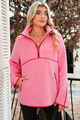 Strawberry Pink Long Sleeve Kangaroo Pocket Sweatshirt