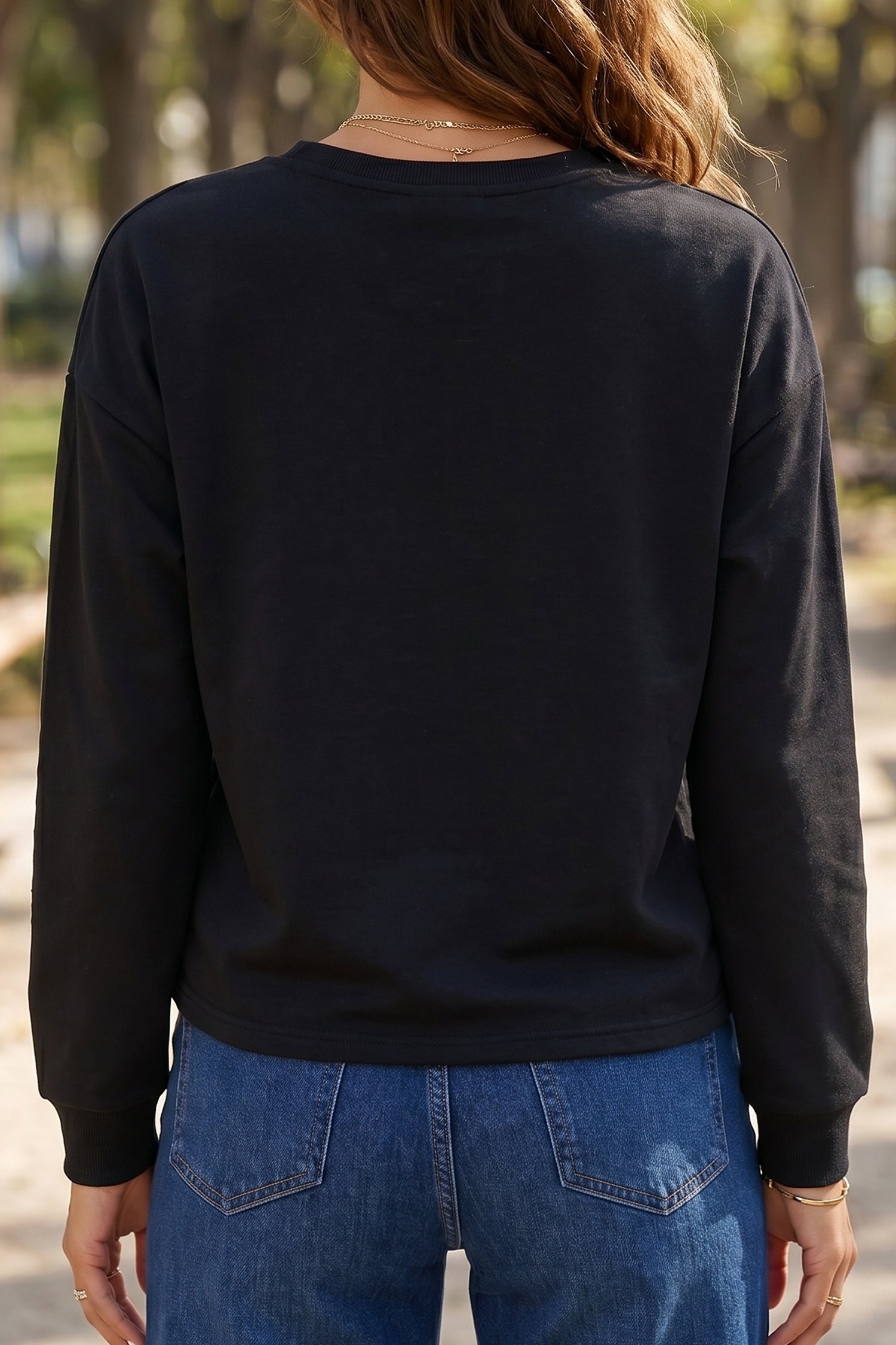 White Solid Color Dropped Shoulder Long Sleeve Top