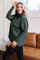 Green Stripe High Neck Dropped Shoulder Long Sleeve Casual Top