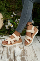 Beige Low Cut PU Leather Slip-on TPR Sole Casual Sandals