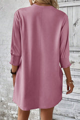 Pink Shirred Cuff 3/4 Sleeve T Shirt Mini Dress