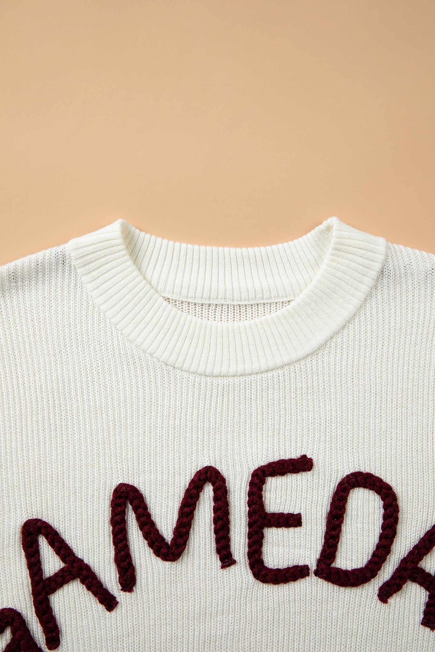 Beige Drop Shoulder Game Day Letter Print Pullover Sweater
