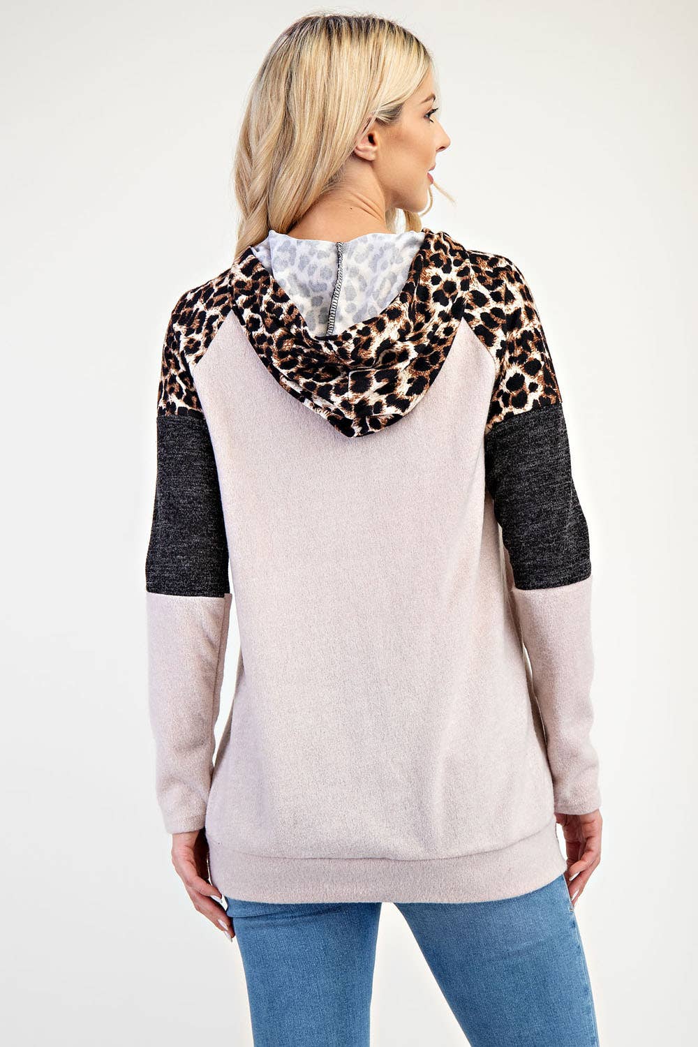 ANIMAL PRINT COLOR BLOCK HOODIE