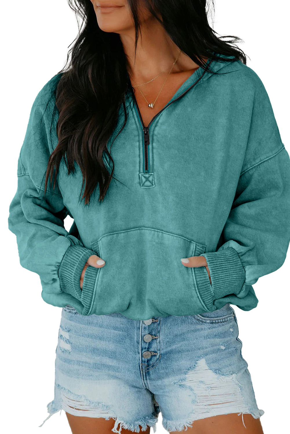 Canton Half Zip Kangaroo Pocket Mineral Wash Baggy Hoodie