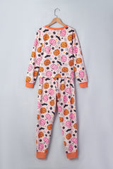 Pink Halloween Pumpkin Print Long Sleeve Home Wear Lounge Set