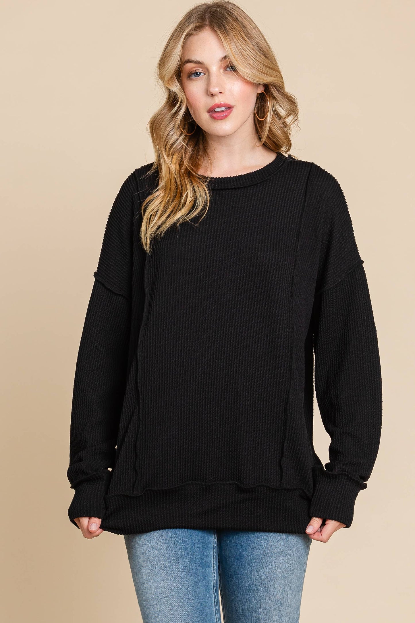 SOLID CREWNECK RIBBED TOP