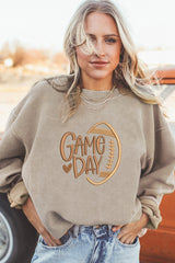 Smoke Gray Twisted Rib Texture game day Rugby Embroidered Baggy Sweatshirt