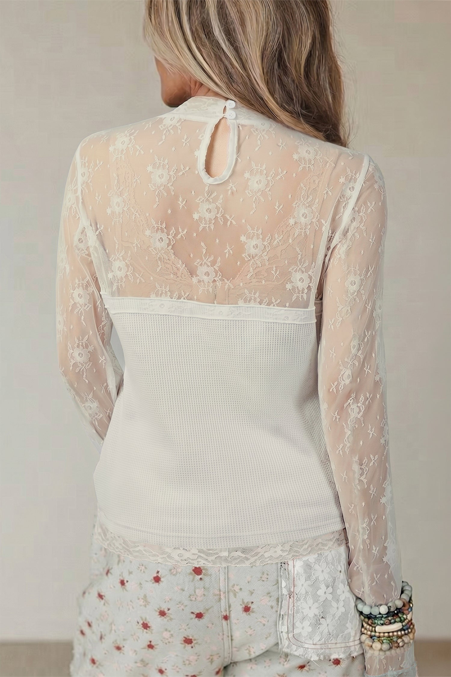 Jet Stream Lace Mesh Long Sleeve Top
