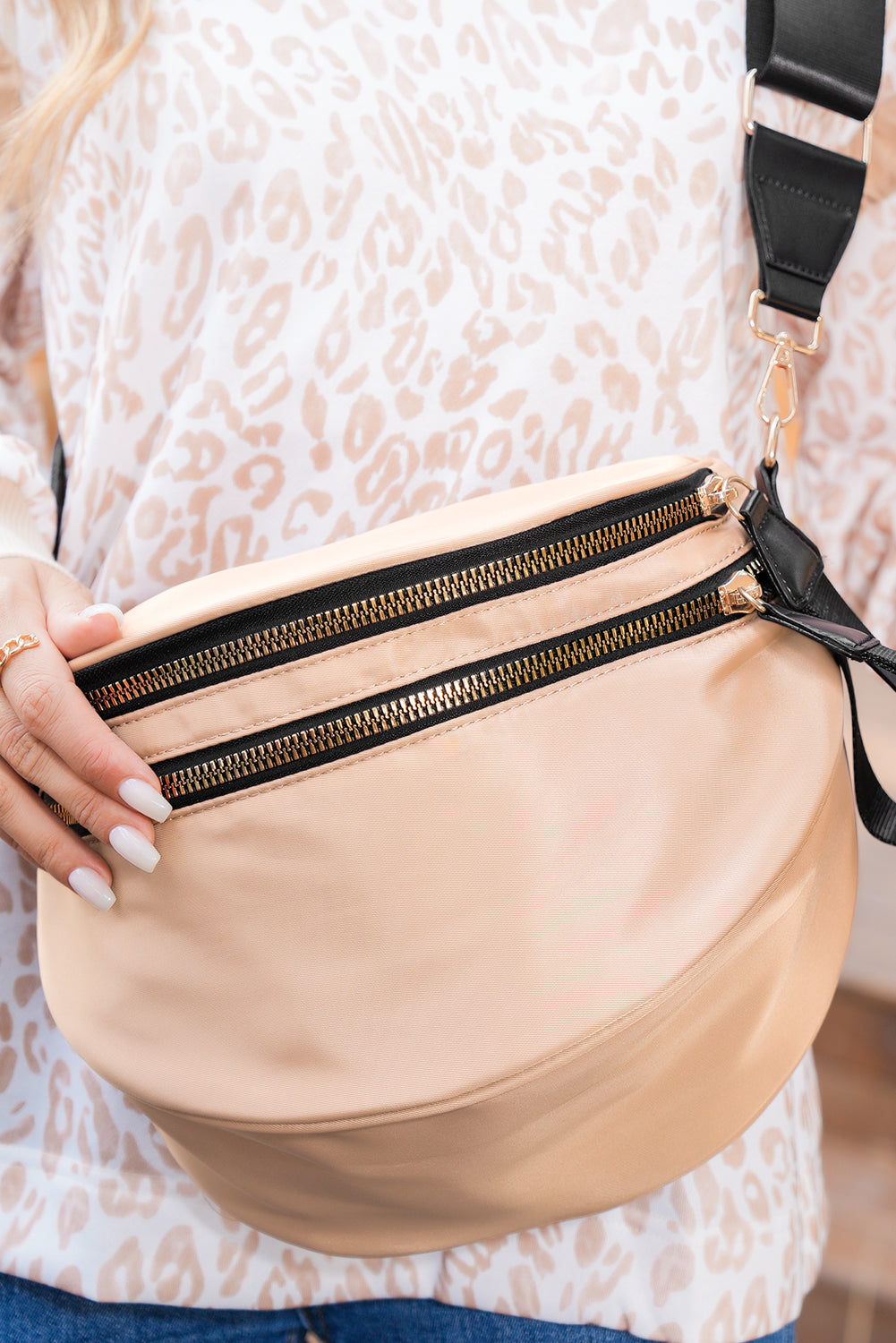 Light Blue Wide Strap Double Zipper Crossbody Bag