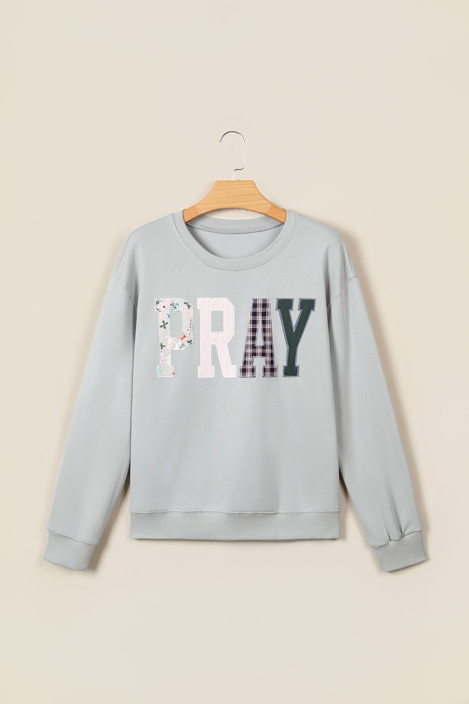 Coffee Floral Buffalo Plaid Striped Embroidered Patch Western Pullover Sweatshirt