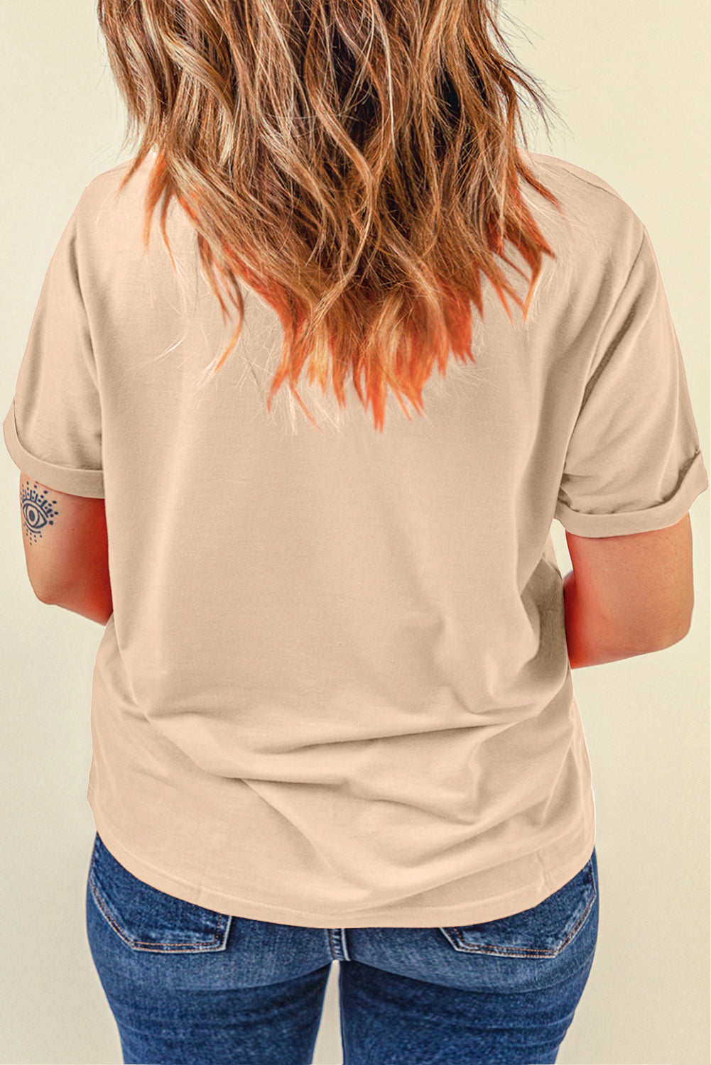 Yellow Cream Casual Plain Crew Neck Tee