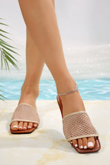 Beige Woven Rhinestone One Band Slippers