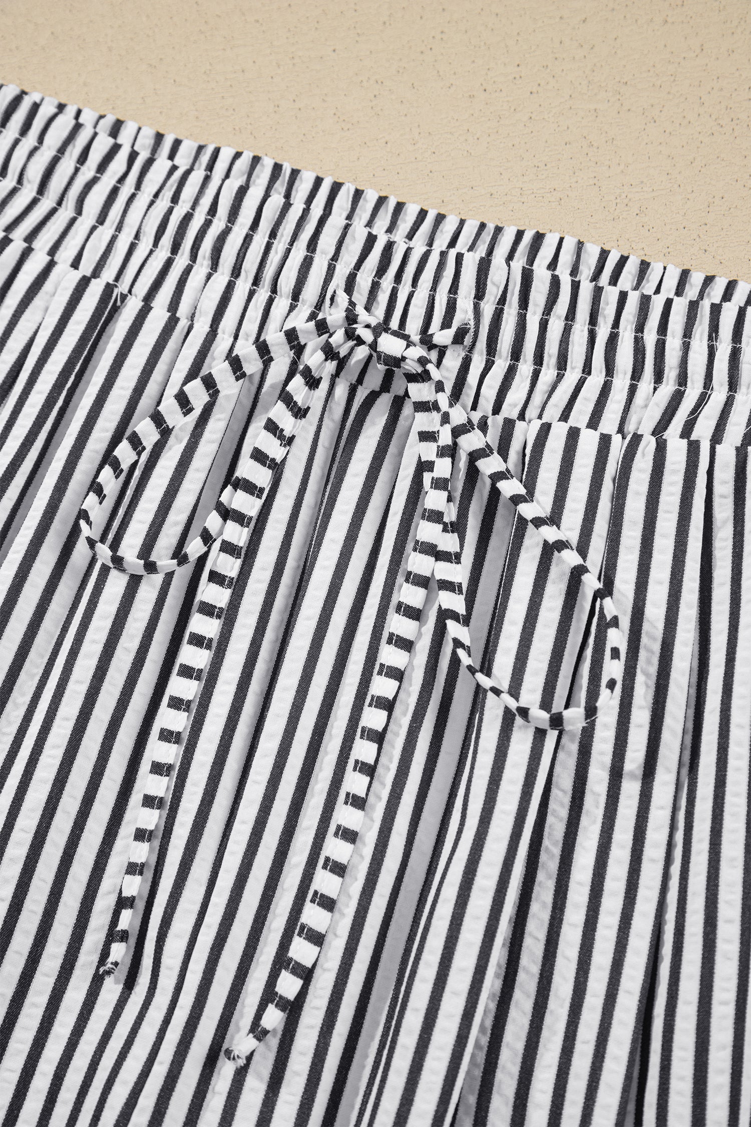 Black Stripe Plus Size Tie Waist Loose Pants
