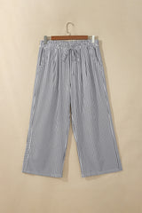 Black Stripe Plus Size Tie Waist Loose Pants