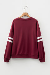 Red Dahlia Preppy Striped Sleeve Loose Sweatshirt