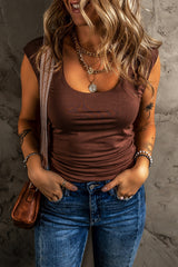 Coffee Solid Color U Neck Slim Fit Tank Top
