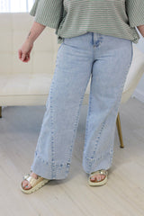 Beau Blue Solid Paneling Loose Fit Plus Size Jeans