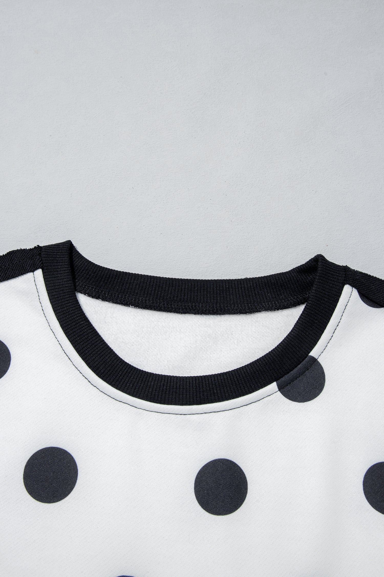 White Polka Dot Contrast Patchwork Round Neck Baggy Sweatshirt