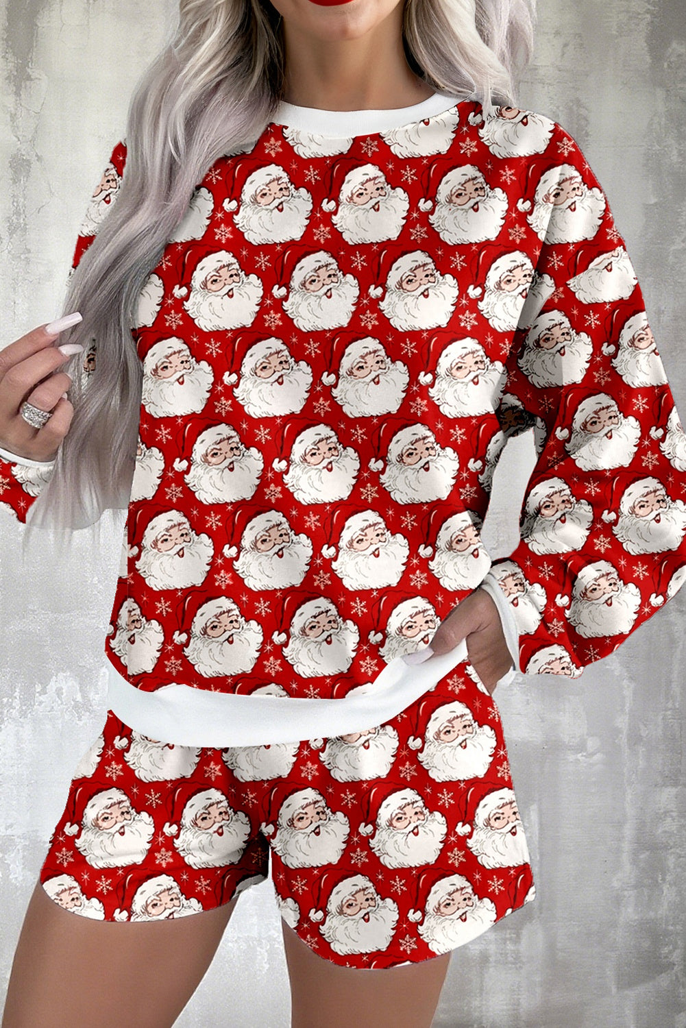 White Ho Ho Ho Christmas Fashion Print 2pcs Lounge Short Set