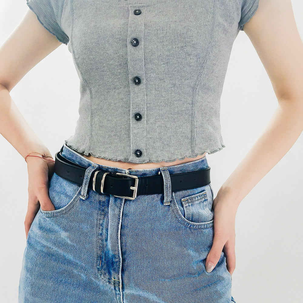 Simple Casual Retro Belt Metal Square Silver Button-head Fashion Collocation