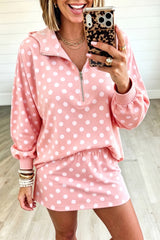 Orange Polka Dot Hooded Long Sleeve Top Casual Mini Skort Set