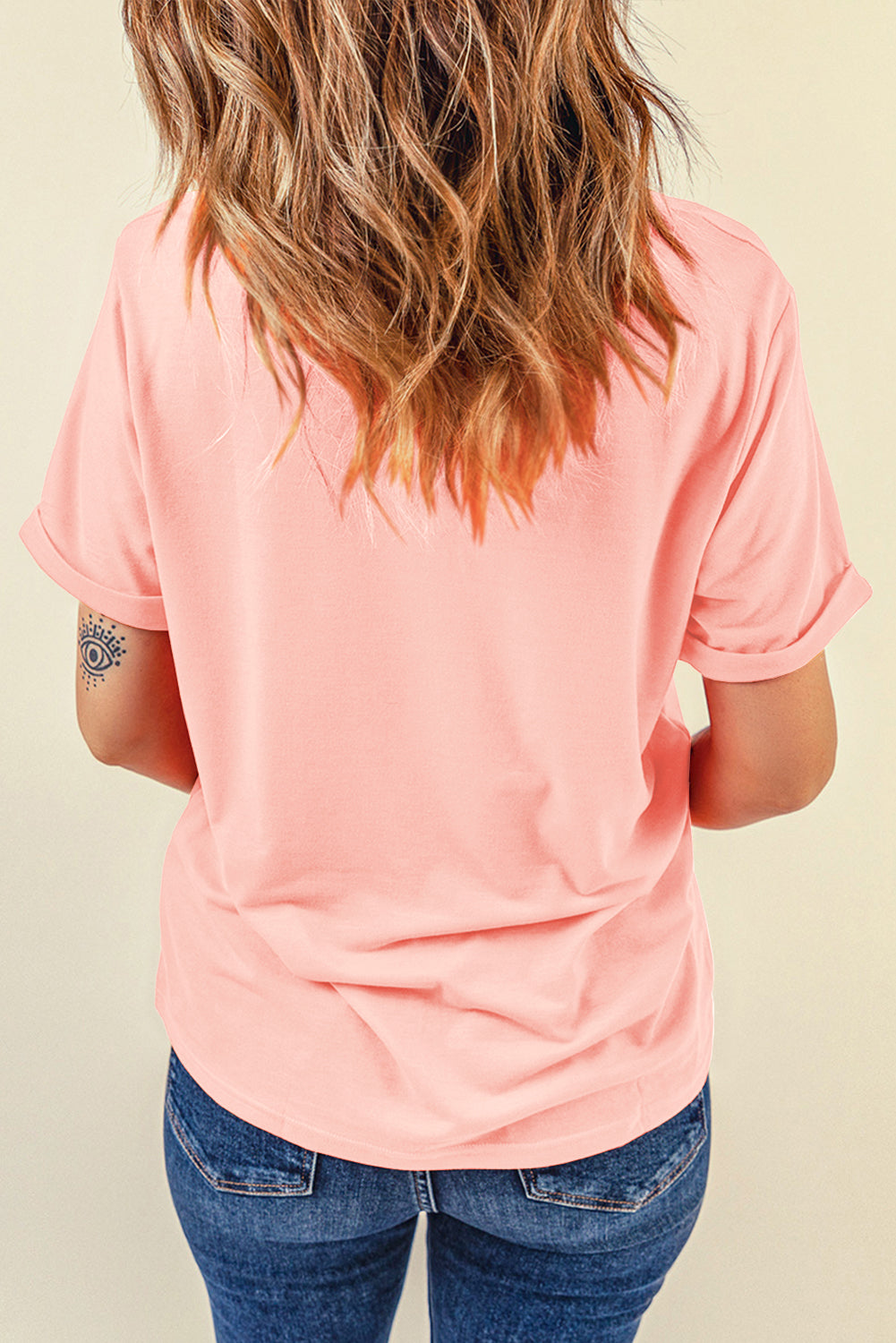 Yellow Cream Casual Plain Crew Neck Tee