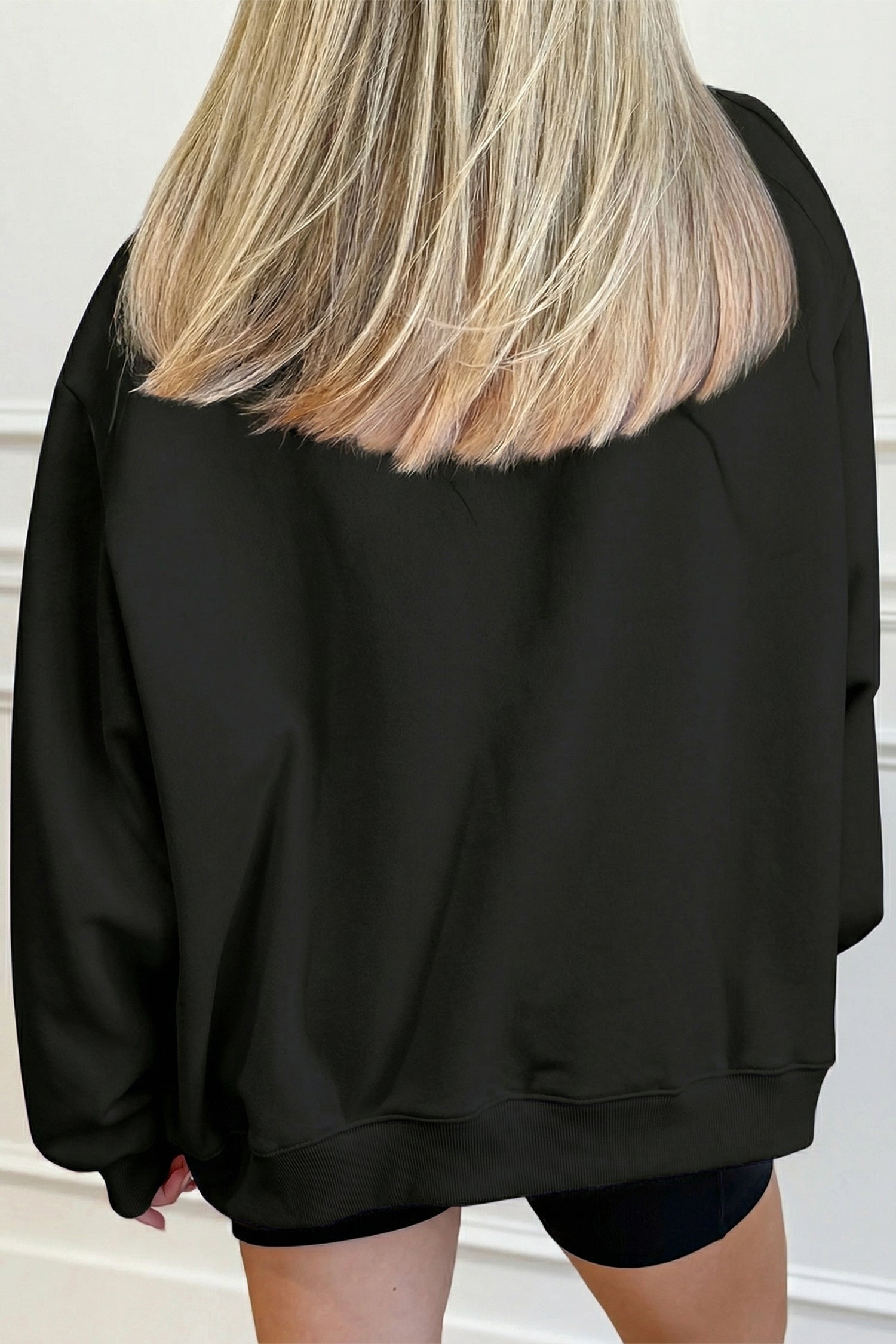 Black Solid Color Oversized Mock Neck Sweatshirt