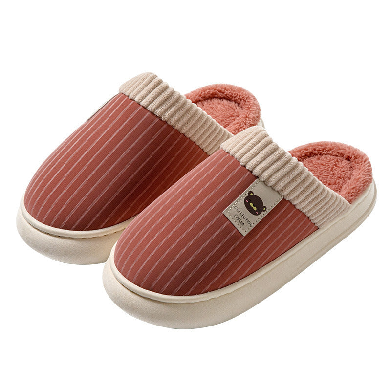 Solid Striped Plush Slippers