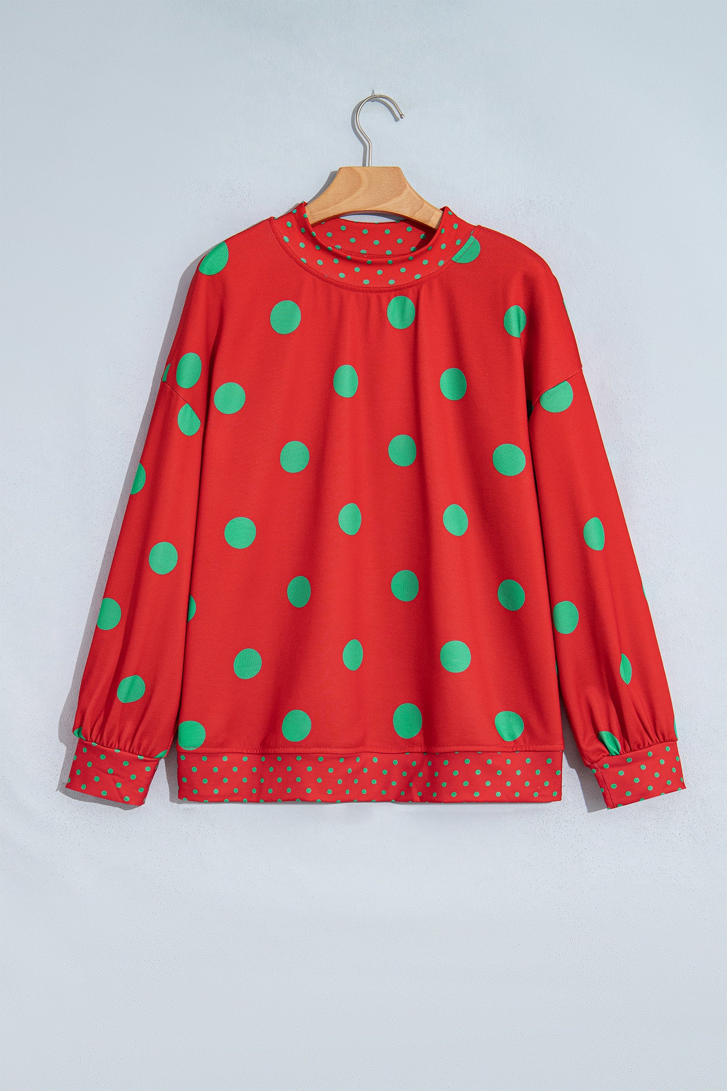 Pink Polka Dot Print Contrast Detail Oversized Tunic Sweatshirt