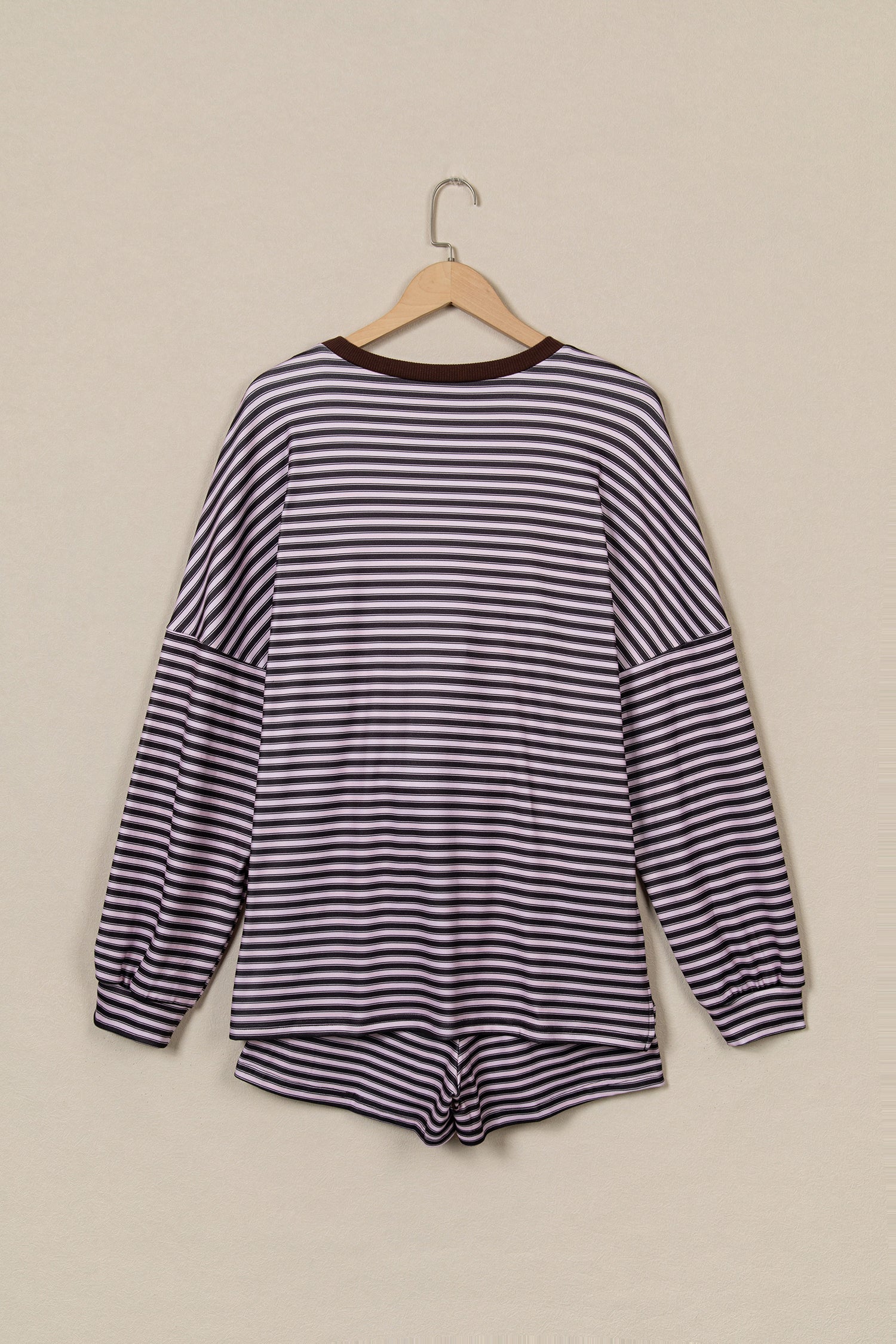 Sky Blue Stripe Long Sleeve Oversized Top Pocketed Casual Shorts Two Piece Set