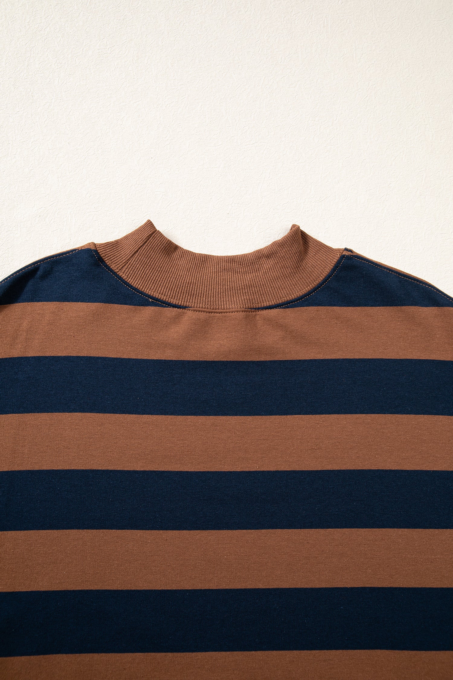 Orange Stripe Colorblock Mock Neck Relaxed Sweatshirt