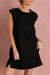 Black Textured Cap Sleeve T Shirt Shift Mini Dress