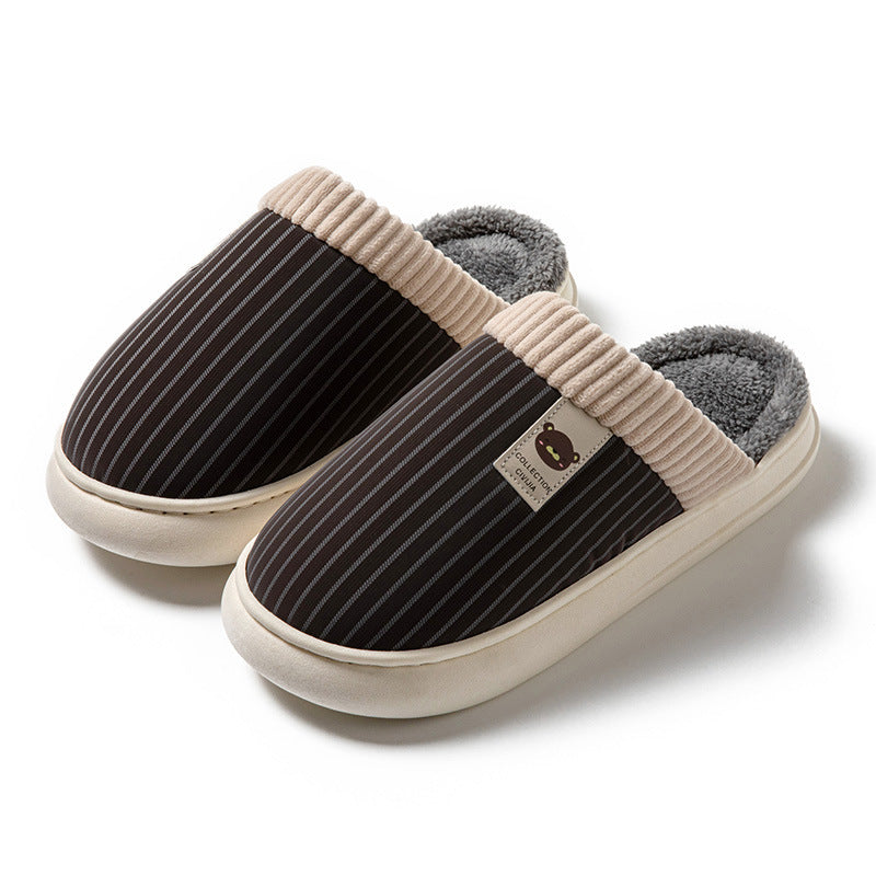 Solid Striped Plush Slippers