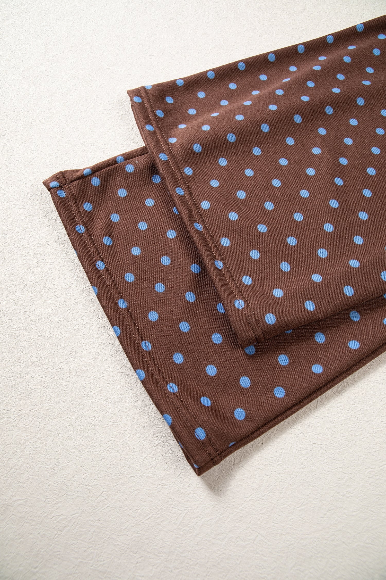 Brown Polka Dot Drawstring Wide Leg Long Sleeve Top Pant Set