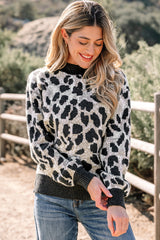 Carbon Grey Leopard Drop Shoulder Baggy Sweater