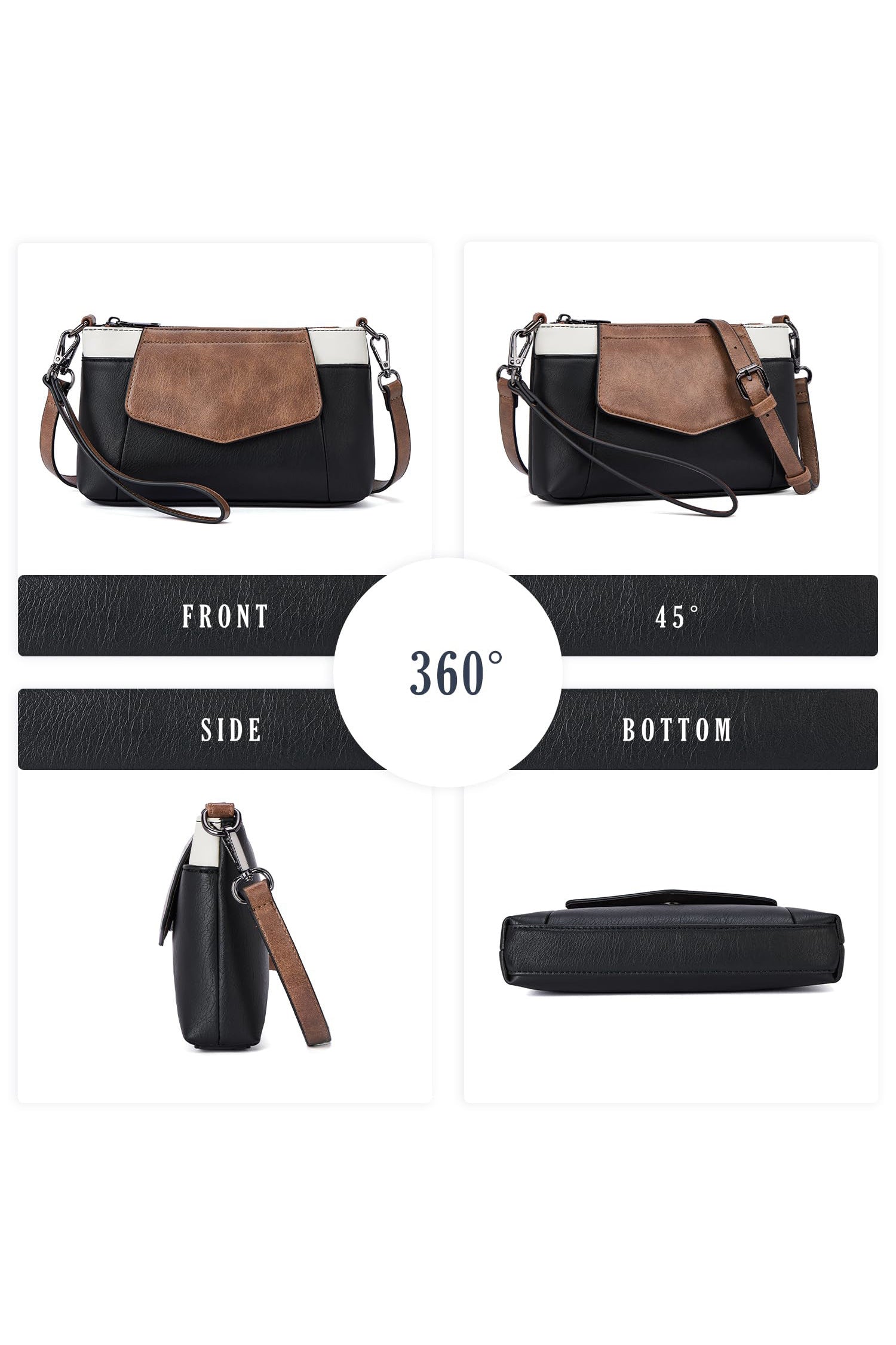 White Color Block Convertible Clutch Single Shoulder Bag