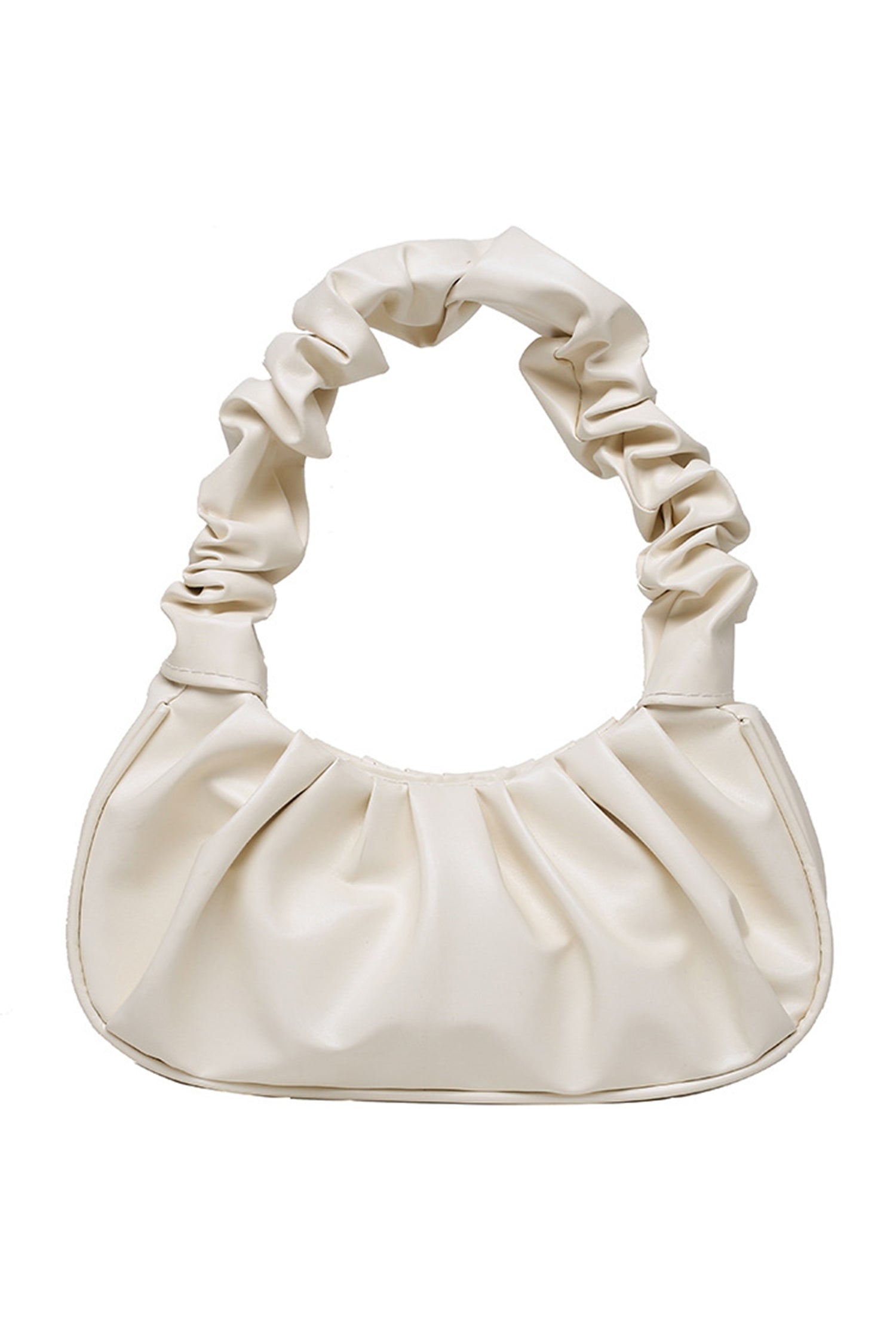 White Sleek PU Leather Pleated Dinner Hand Bag