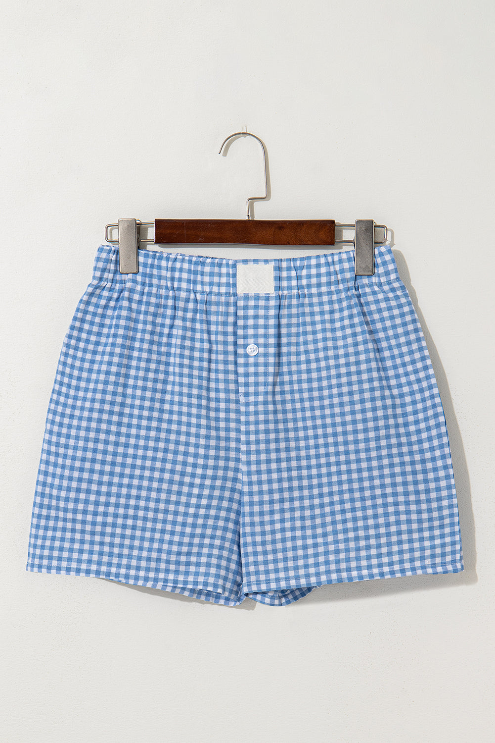 Blue Vintage Gingham Print High Waisted Loose Shorts