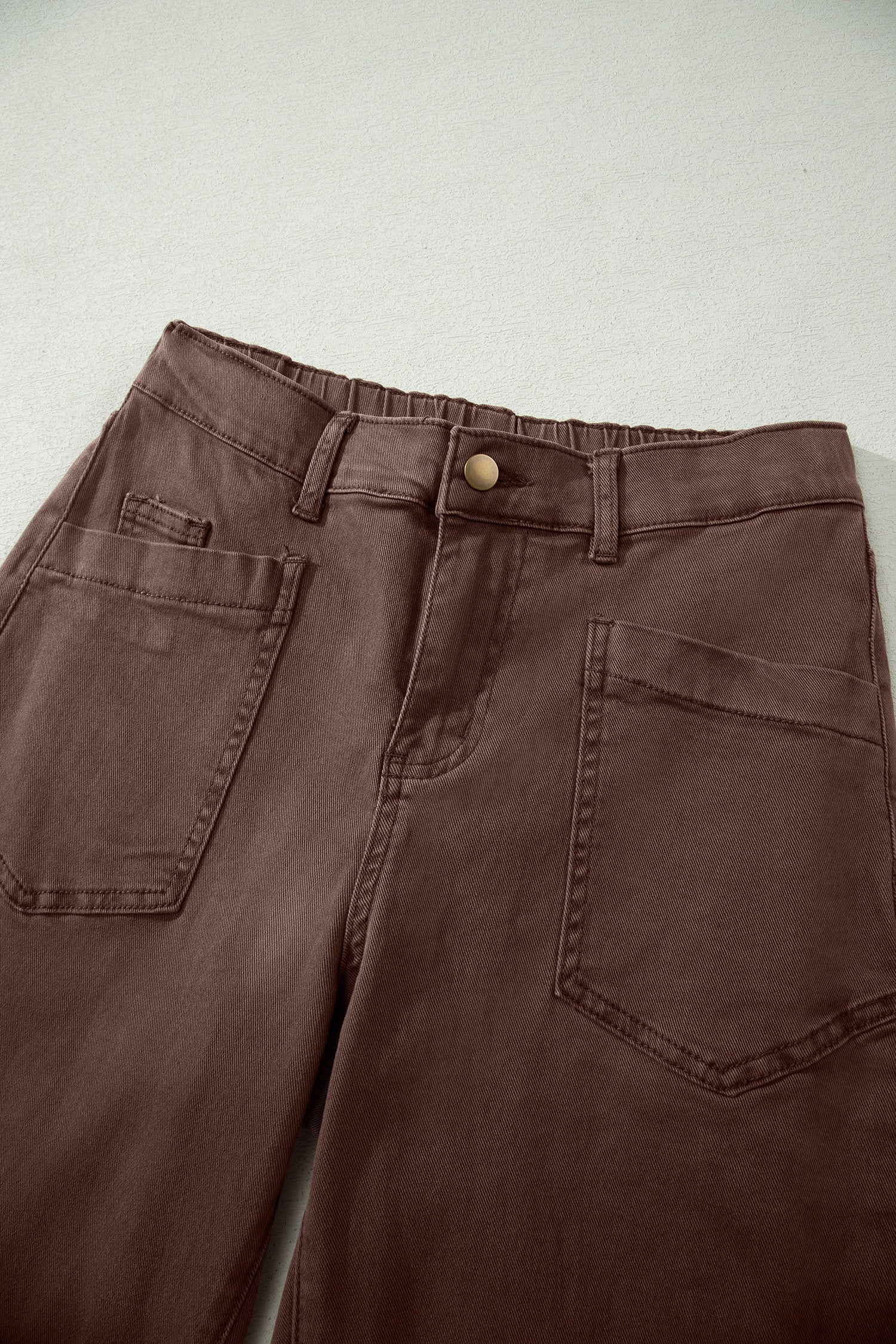 Beau Blue Solid Color Square Patch Pocket Ankle-length Barrel Jeans