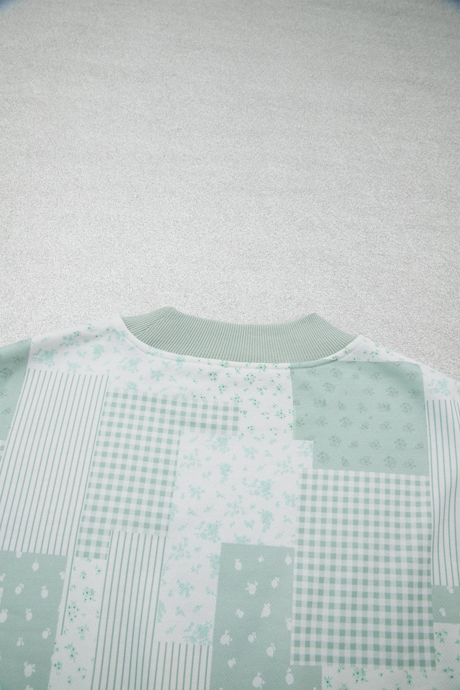 Sky Blue Patchwork Floral Print Drop Shoulder Baggy Pullover Drawstring Shorts Set
