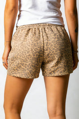 Khaki Leopard Drawstring Elastic Waist Star Patched Shorts